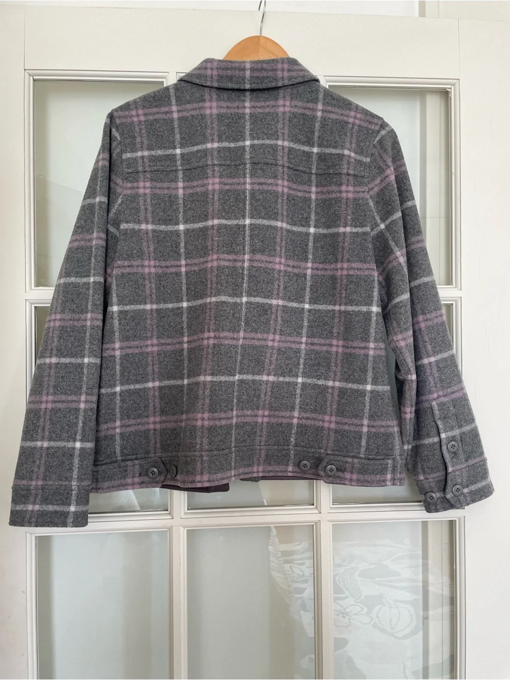 J Crew Shirt-jacket in stretch wool-blend plaid grey purple Women's Small #BJ936